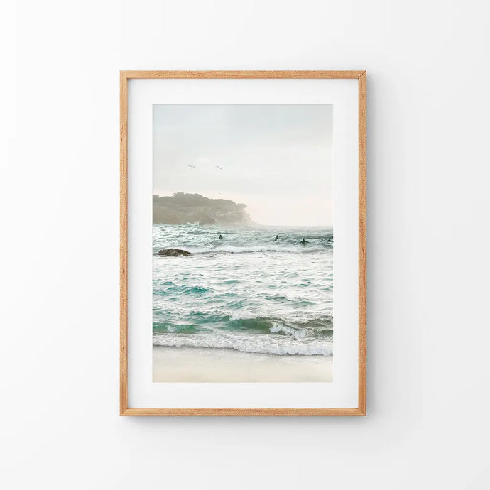 Nautical Coastline Photo. Ocean Waves and Rocks. Thin Wood Frame with Mat