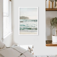 Load image into Gallery viewer, Nautical Coastline Photo. Ocean Waves and Rocks. White Frame
