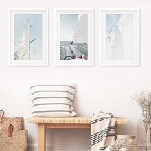 Load image into Gallery viewer, Nautical 3 Pieces Print. Sailing, Yacht. White Frames with Mat
