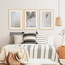 Load image into Gallery viewer, Boho Architectural Set of 3 Pieces. Neutral Tones. Wood Frames with Mat

