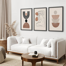 Load image into Gallery viewer, Boho Abstract Woman Wall Art Set. Neutral Tones. Black Frame. Living Room
