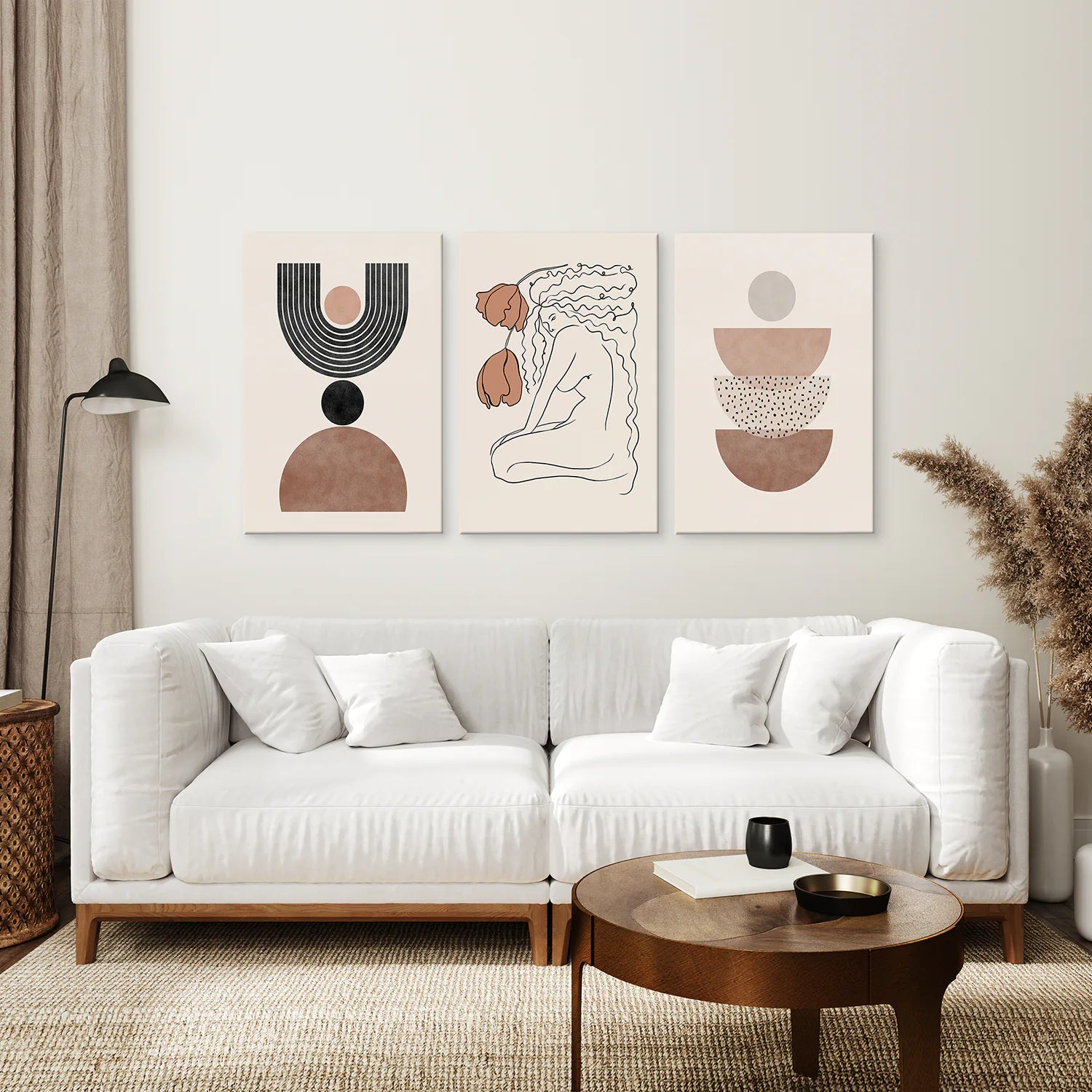 Boho Abstract Woman Wall Art Set. Neutral Tones. Canvas Print. Living Room