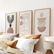 Load image into Gallery viewer, Boho Abstract Woman Wall Art Set. Neutral Tones. Thinwood Frame. Bedroom
