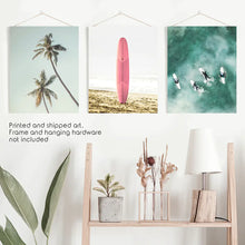 Load image into Gallery viewer, Pastel Beach 3 Piece Set. Surfboard, Palms and Waves. Unframed Prints

