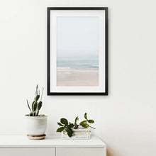 Load image into Gallery viewer, Pastel Blue Beach. Modern Sea Print. Black Frame with Mat
