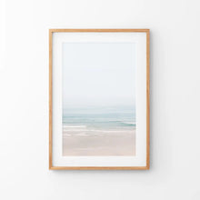 Load image into Gallery viewer, Pastel Blue Beach. Modern Sea Print. Thin Wood Frame with Mat
