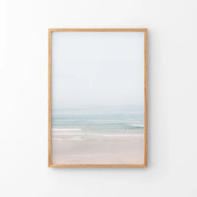 Load image into Gallery viewer, Pastel Blue Beach. Modern Sea Print. Thin Wood Frame
