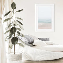 Load image into Gallery viewer, Pastel Blue Beach. Modern Sea Print. White Frame with Mat
