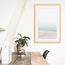 Load image into Gallery viewer, Pastel Blue Beach. Modern Sea Print. Wood Frame with Mat
