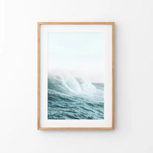 Load image into Gallery viewer, Pastel Large Blue Ocean Waves Print. Nautical Theme. Thin Wood Frame with Mat
