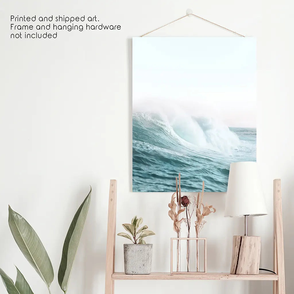 Pastel Large Blue Ocean Waves Print. Nautical Theme. Unframed Print