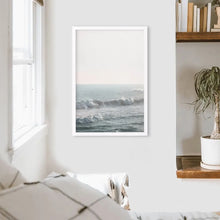 Load image into Gallery viewer, Pastel Blue Ocean Waves Print. Nautical Theme. White Frame
