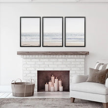 Load image into Gallery viewer, Minimalist Beige Pink Sea Wave Triptych. Sandy Beach Closeup. Black Frames
