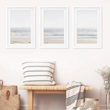 Load image into Gallery viewer, Minimalist Beige Pink Sea Wave Triptych. Sandy Beach Closeup. White Frames with Mat
