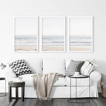 Load image into Gallery viewer, Minimalist Beige Pink Sea Wave Triptych. Sandy Beach Closeup. White Frames
