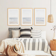 Load image into Gallery viewer, Minimalist Beige Pink Sea Wave Triptych. Sandy Beach Closeup. Wood Frames with Mat
