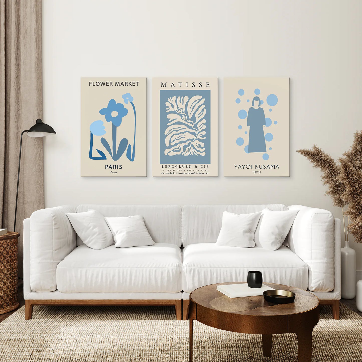 Modern Y2k Style Set of 3 Posters. Pastel Blue. Canvas Print. Living Room