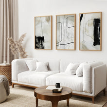 Load image into Gallery viewer, 3 Piece Nordic Abstract Line Art Set. Brush Strokes. Thinwood Frame. Living Room
