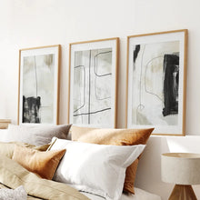 Load image into Gallery viewer, 3 Piece Nordic Abstract Line Art Set. Brush Strokes. Thinwood Frame with Mat. Bedroom
