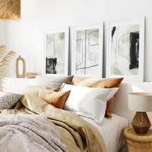 Load image into Gallery viewer, 3 Piece Nordic Abstract Line Art Set. Brush Strokes. White Frame with Mat. Bedroom
