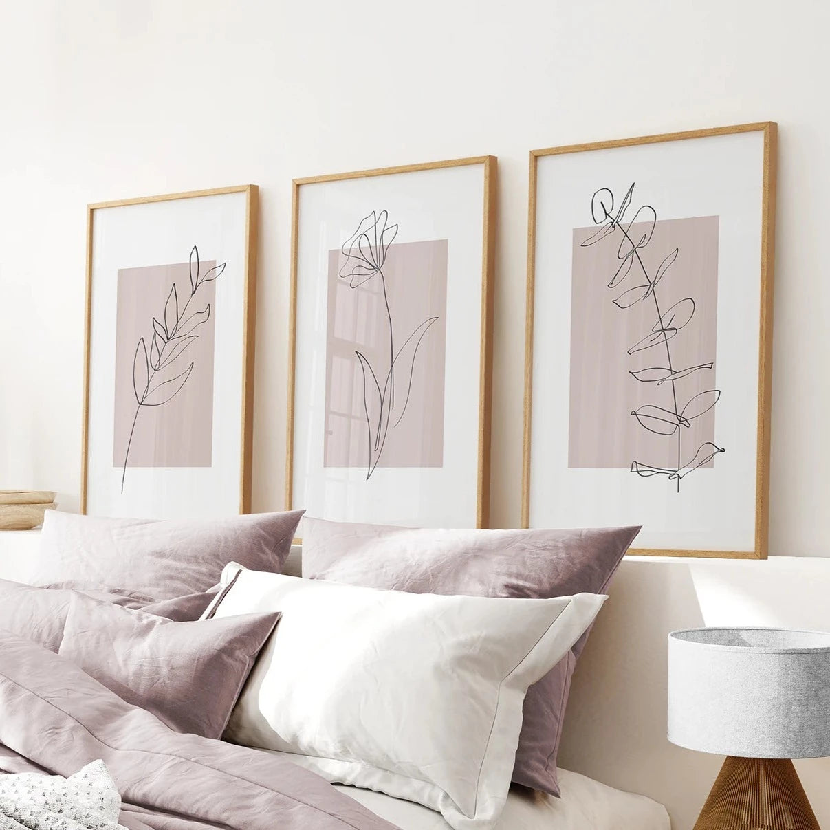 Blush Pink Botanical Line Art Print Set of 3