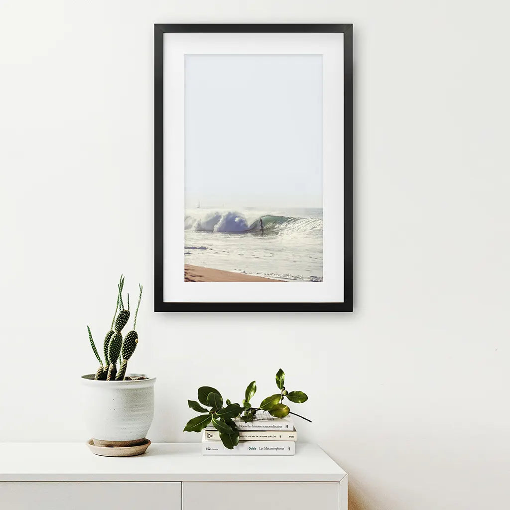 California Surfing. Coastal Waves Wall Art Print. Black Frame with Mat