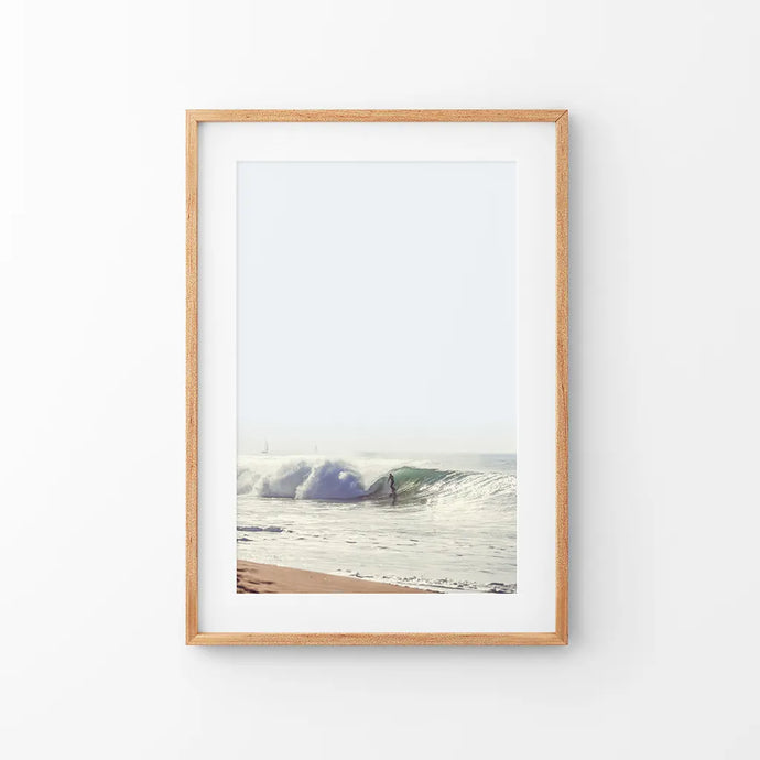California Surfing. Coastal Waves Wall Art Print. Thin Wood Frame with Mat