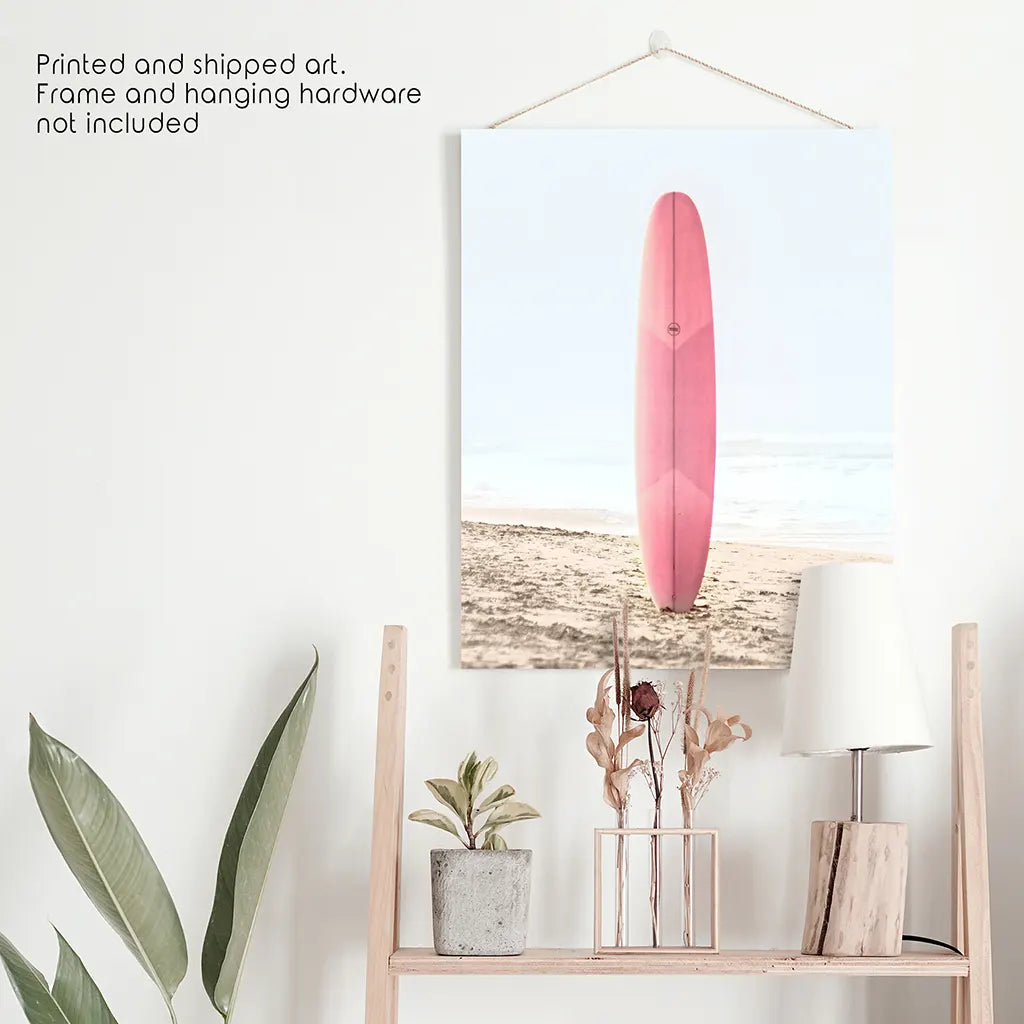 Pink Surfboard Wall Art Print. California Summer. Unframed Print