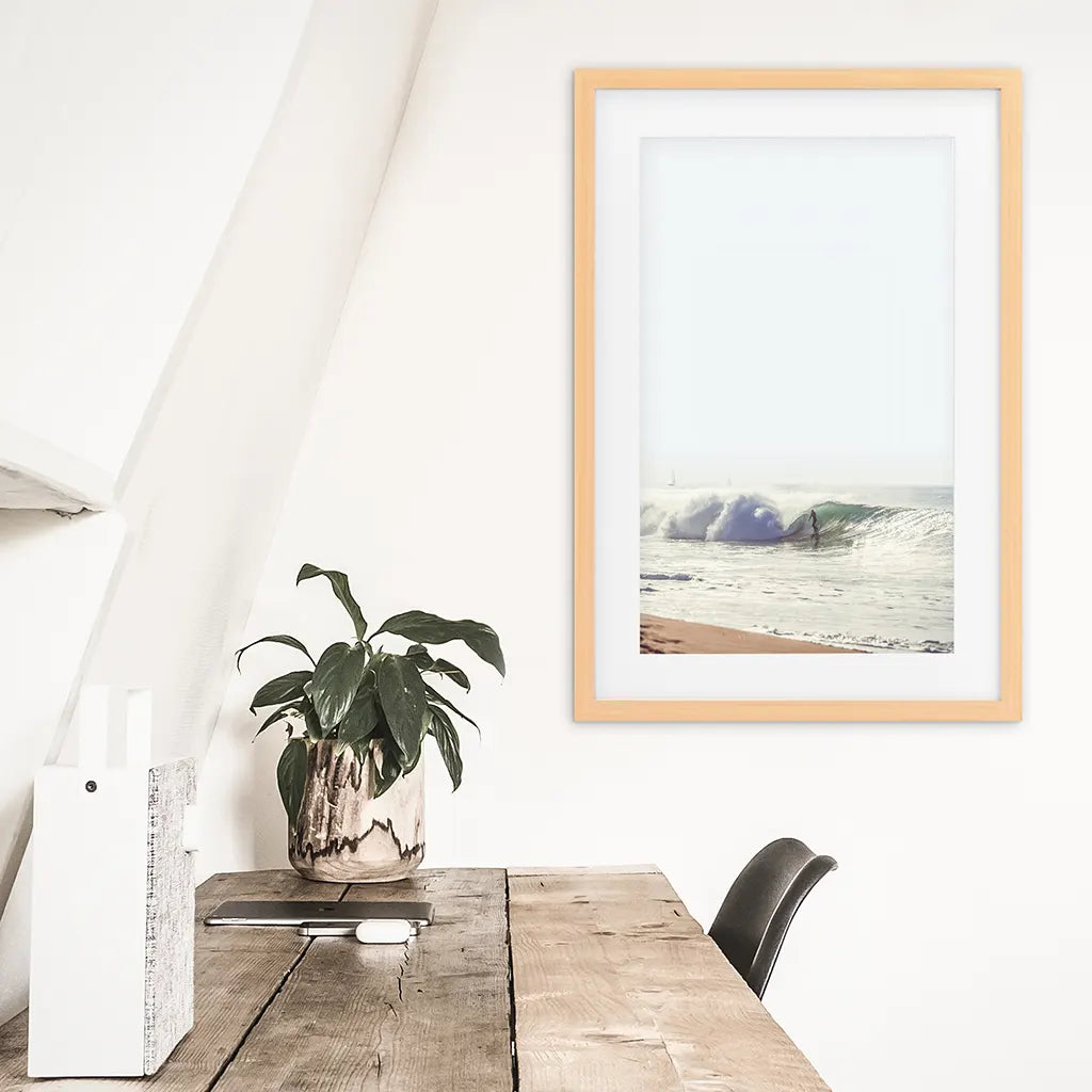 California Surfing. Coastal Waves Wall Art Print. Wood Frame with Mat