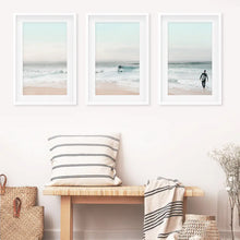 Load image into Gallery viewer, Ocean Beach Surf Prints. Turquoise and Pink Tones Wall Art
