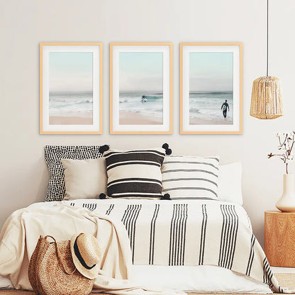 Ocean Beach Surf Prints. Turquoise and Pink Tones Wall Art