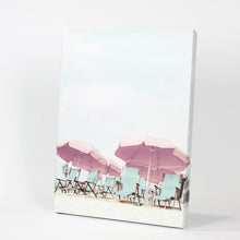 Load image into Gallery viewer, Pink Umbrella Wall Art Print. Summer Beach Theme. Canvas Print
