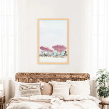 Load image into Gallery viewer, Pink Umbrella Wall Art Print. Summer Beach Theme. Wood Frame
