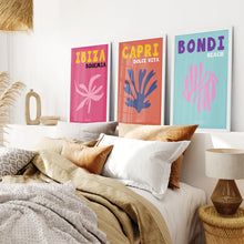 Load image into Gallery viewer, 3 Piece Trendy Travel Theme Wall Art Set. Italy, Australia, Spain. White Frame. Bedroom
