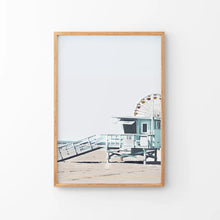 Load image into Gallery viewer, Santa Monica Beach Wall Decor. Ferris Wheel, Lifeguard Hut. Thin Wood Frame
