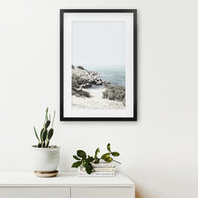 Load image into Gallery viewer, Sea Rocks and Waves Print. California Coastal Theme. Black Frame with Mat
