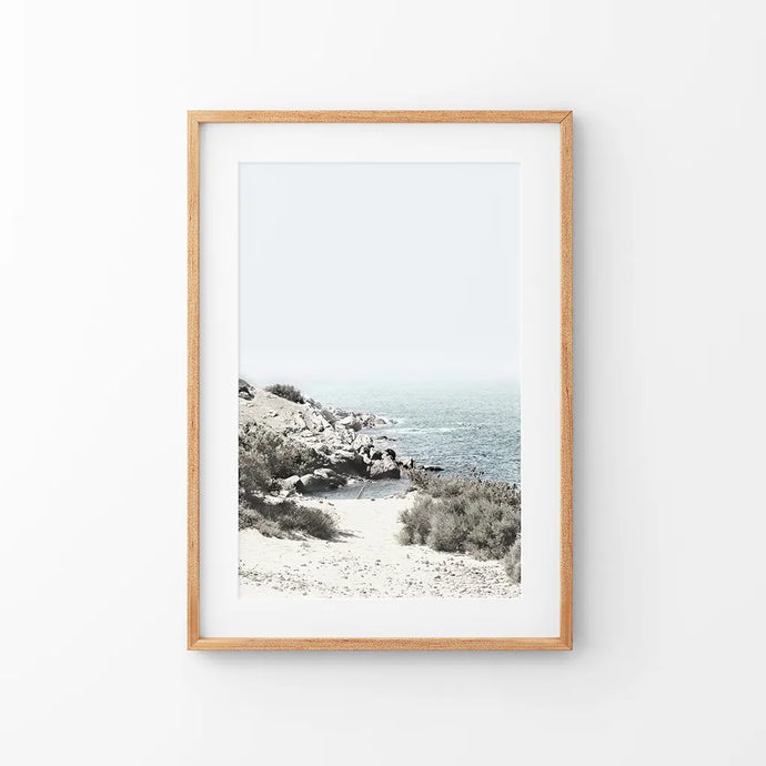 Sea Rocks and Waves Print. California Coastal Theme. Thin Wood Frame with Mat