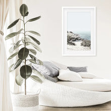 Load image into Gallery viewer, Sea Rocks and Waves Print. California Coastal Theme. White Frame with Mat
