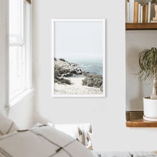 Load image into Gallery viewer, Sea Rocks and Waves Print. California Coastal Theme. White Frame
