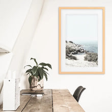 Load image into Gallery viewer, Sea Rocks and Waves Print. California Coastal Theme. Wood Frame with Mat
