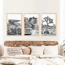 Load image into Gallery viewer, Black White Desert Nature Wall Art Set. Cliff, Van, Tree
