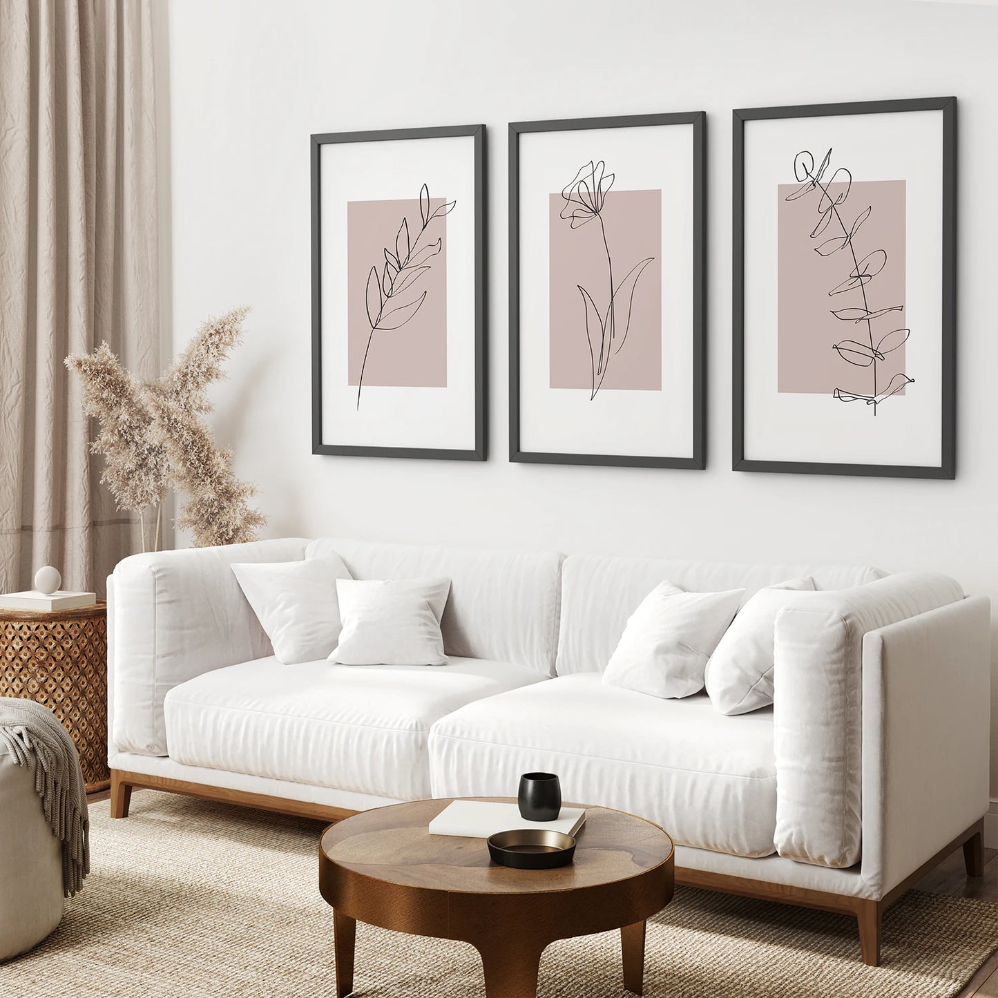 Blush Pink Botanical Line Art Print Set of 3