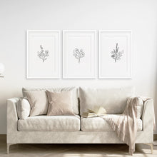 Load image into Gallery viewer, Flower Line Art Set of 3 Prints - Botanical Wall Décor
