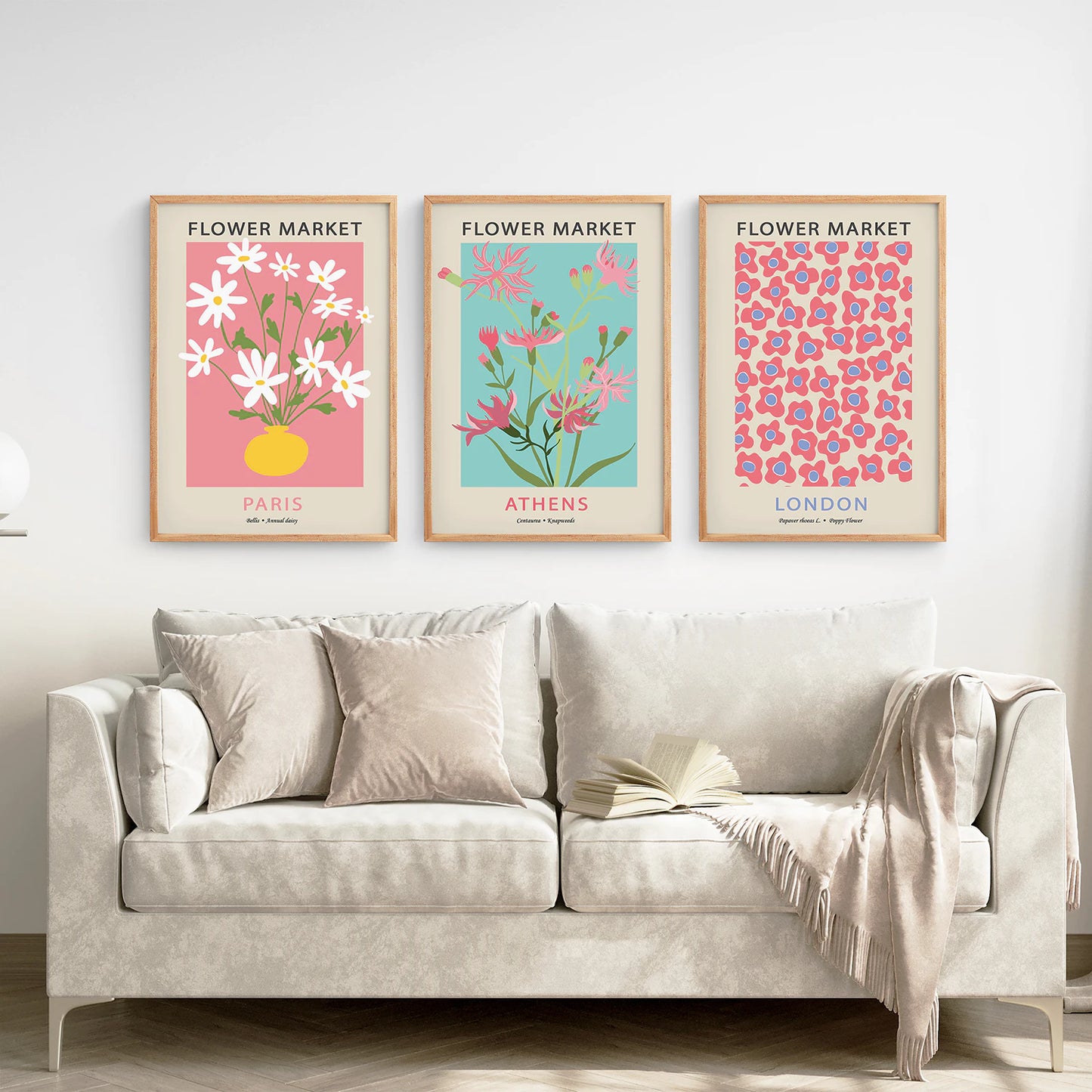 Flower Market Prints Set of 3 in Pink & Blue