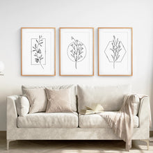 Load image into Gallery viewer, Minimal Flower Line Art: Black White Wall Art Set
