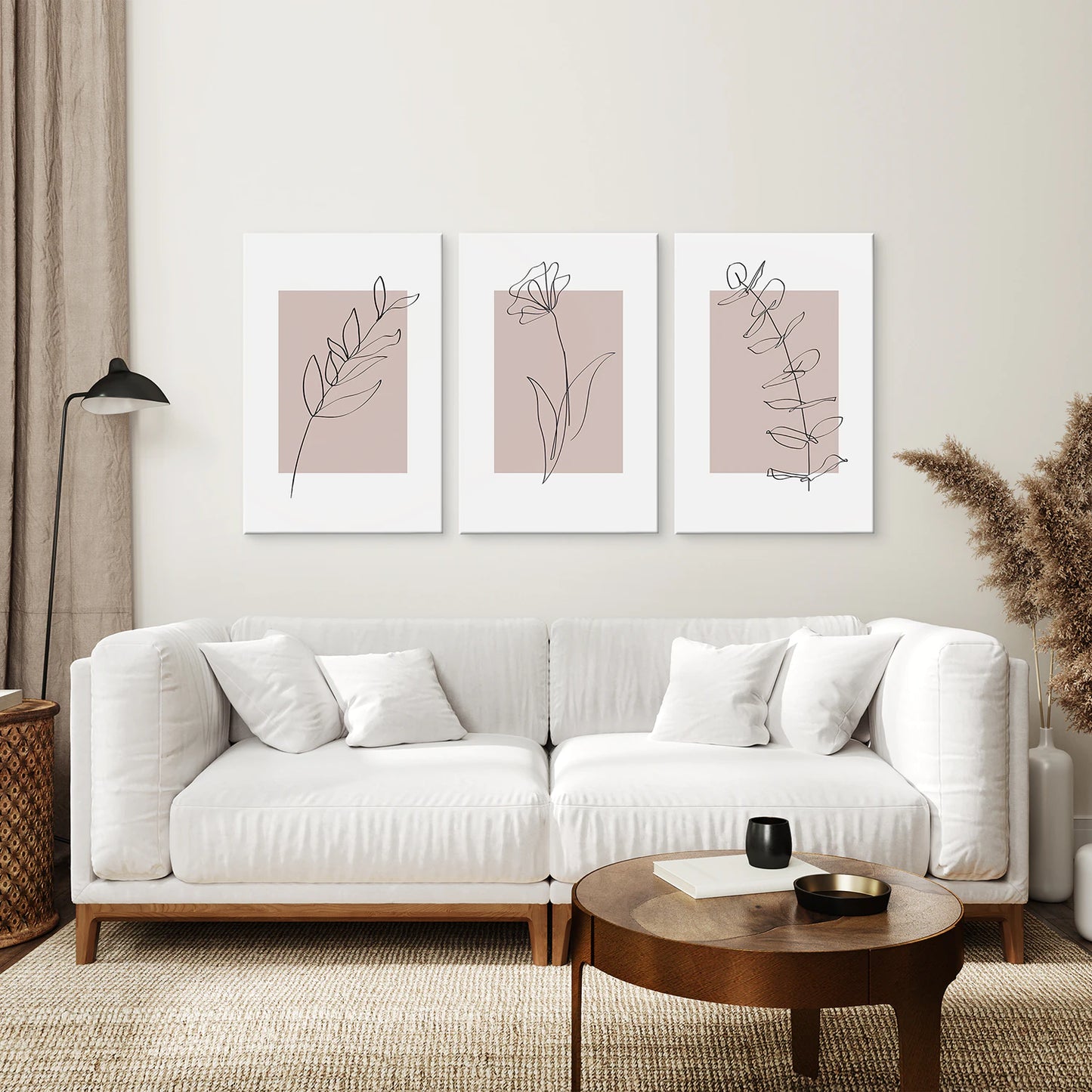 Blush Pink Botanical Line Art Print Set of 3