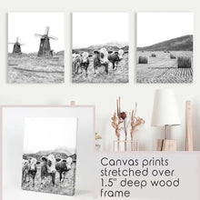 Load image into Gallery viewer, Windmill, 3 Cows, Hay Bales. Wall Art Set - Stretched Canvas
