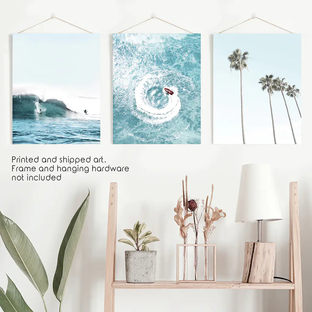 Set of 3 Large Prints Beach wall art, Surf wall art, Surfboard print, summer wall art, palm tree print, offers and art, ocean wall art