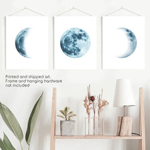 Load image into Gallery viewer, Lunar Phases. Blue Wall Art Set for Boy&#39;s Nursery
