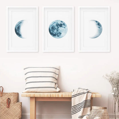 Lunar Phases. Blue Wall Art Set for Boy's Nursery